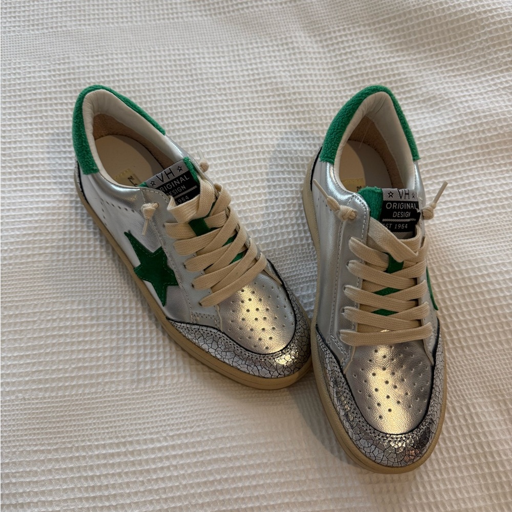 Vintage Havana Metallic Silver & Green Star Sneakers
